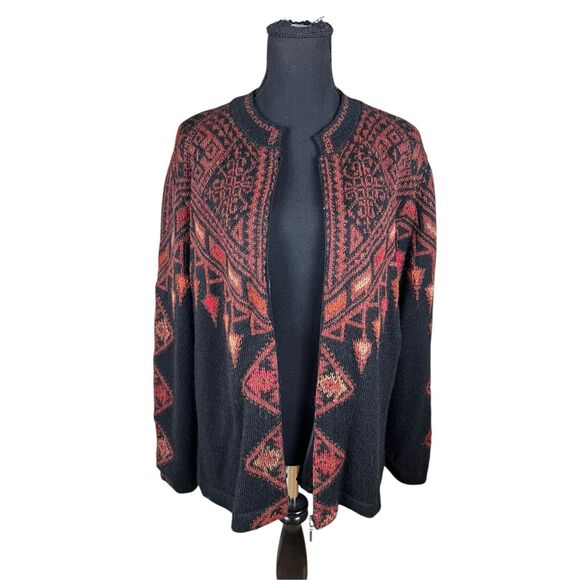 Peruvian Link woman’s XL Alpaca lined zip sweater Aztec southwestern black - Picture 2 of 9